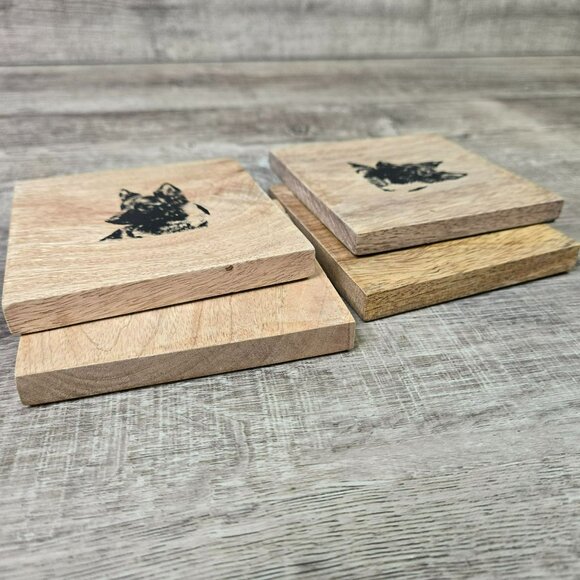 Handcrafted Wooden Coasters Set Of 4 With German Shepherd Dog GSD Print 4x4 - Picture 5 of 6